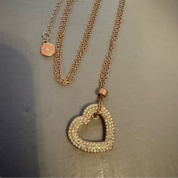 Michael Kors Rose Gold Long Heart Pendant Necklace - Picture 8 of 14